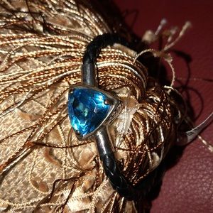 Brand New Blue Topaz and Black Leather Bracelet